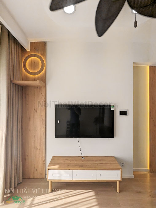 Nội Thất Việt Decor thiết kế thi công nội thất căn hộ 2 phòng ngủ chung cư Quận 9 Hồ Chí Minh, kệ tivi phòng khách