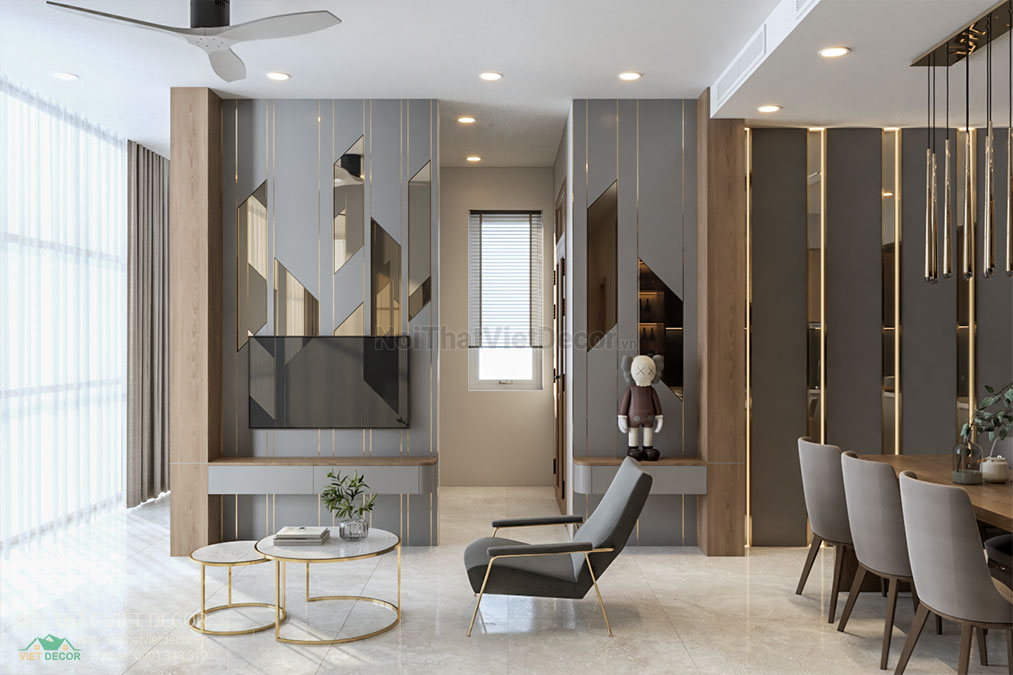 Nội thất Việt Decor thiết kế thi công nội thất căn hộ 2 phòng ngủ tại quận 7, thành phố Hồ Chí Minh, bàn trà kệ tivi phòng khách