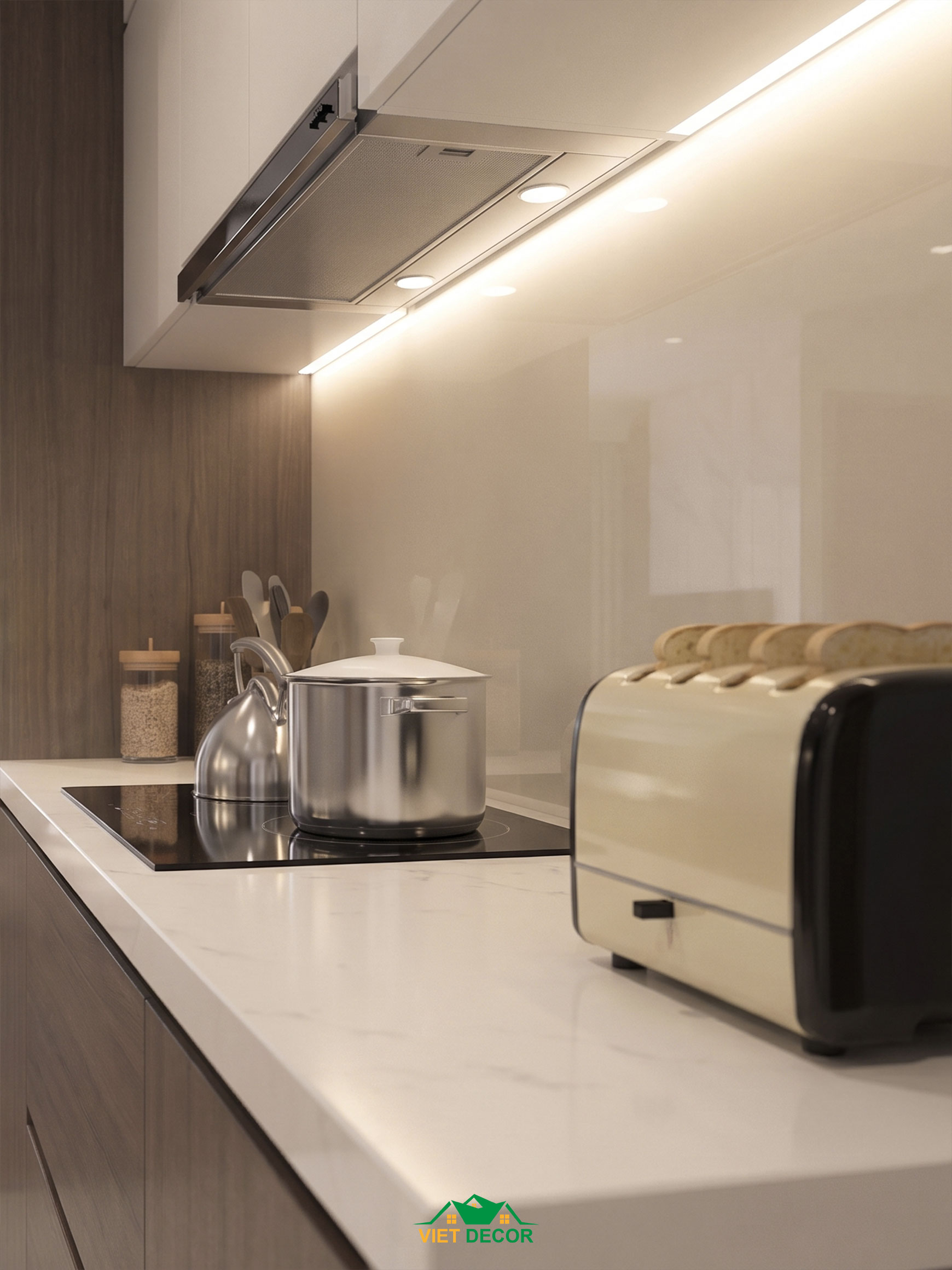 Nội Thất Việt Decor thiết kế thi công nội thất căn hộ 3 phòng ngủ The Opus One Vinhomes Grand Park TP HCM, tủ bếp