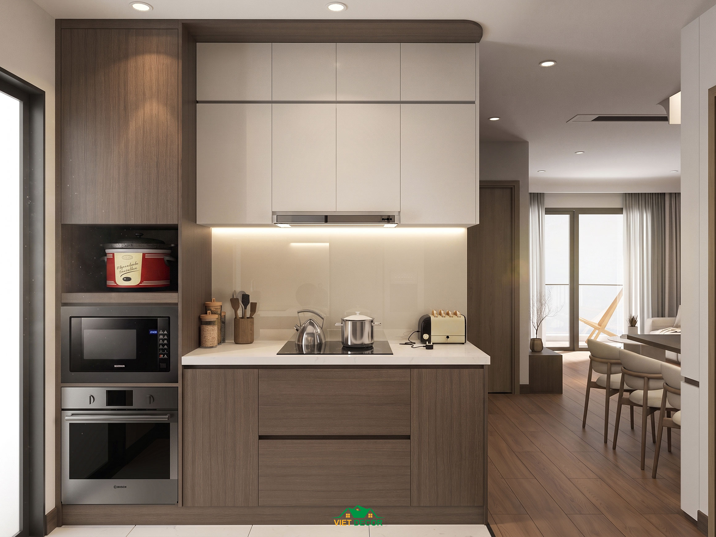 Nội Thất Việt Decor thiết kế thi công nội thất căn hộ 3 phòng ngủ The Opus One Vinhomes Grand Park TP HCM, tủ bếp