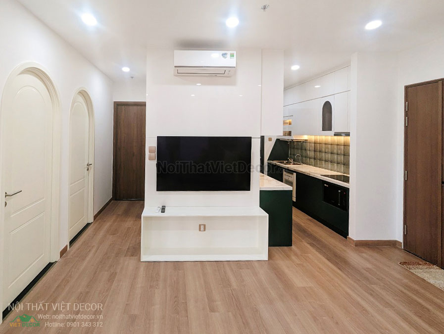 Nội thất Việt Decor thiết kế thi công nội thất căn hộ 3 phòng ngủ tòa nhà CII Tower Bình Thạnh Hồ Chí Minh kệ tivi phòng khách