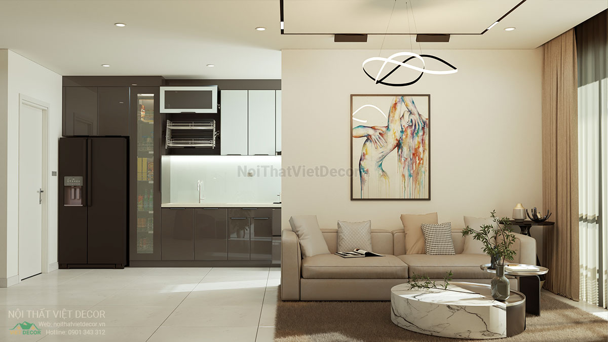 Nội Thất Việt Decor thiết kế thi công cải tạo nội thất, hoàn thiện căn hộ 3 phòng ngủ chung cư Tecco phường Linh Đồng thành phố Thủ Đức phòng khách