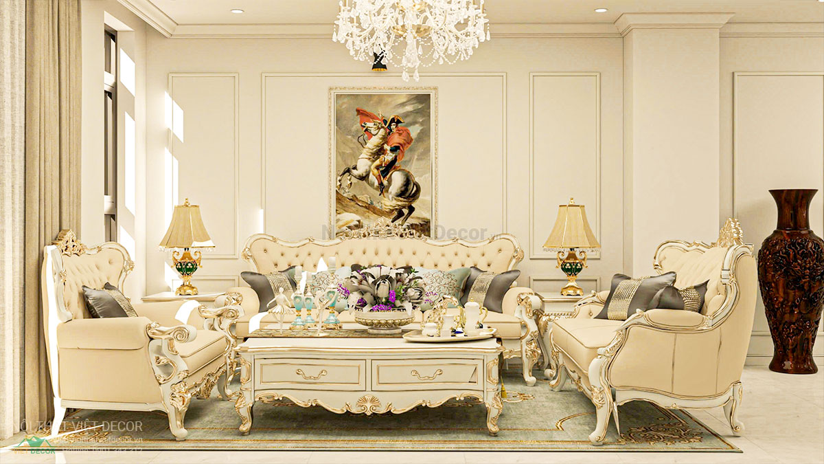 Nội thất Việt Decor thiết kế thi công nội thất tân cổ điển sang trọng luxury, nhà liên kế 3 tầng thuộc dự án Lavilla Green City Tân An, Long An, phòng khách