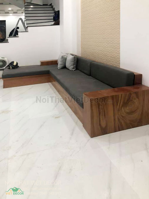 Nội Thất Việt Decor thiết kế thi công nội thất, tủ bếp gỗ sồi tự nhiên nhà ở gia đình chị Trang tại Bình Dương, sofa phòng khách