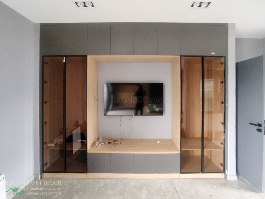 Nội Thất Việt Decor thiết kế thi công nội thất, tủ bếp gỗ công nghiệp An Cường, biệt thự 4 phòng ngủ Tp Thủ Đức, phòng ngủ 1, kệ ti vi