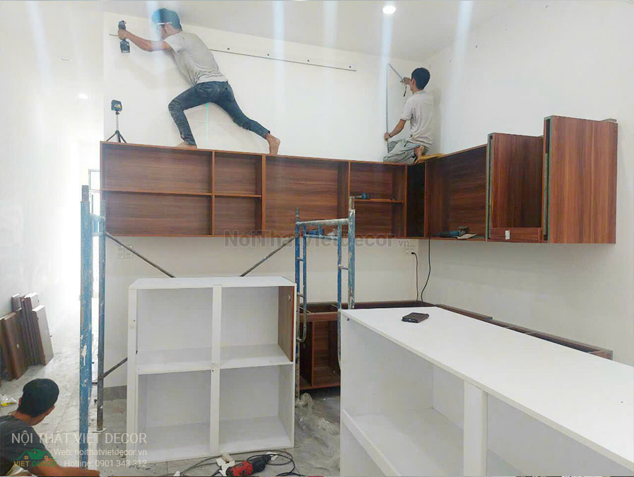 Nội thất Việt Decor Tủ bếp hiện đại chữ L, gỗ công nghiệp MDF chống ẩm phủ melamine An Cường