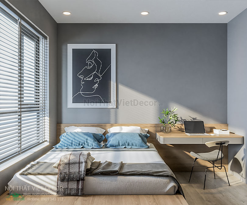 Nội thất Việt Decor thiết kế thi công nội thất căn hộ 3 phòng ngủ 89.39 m2 tại tp hồ chí minh phòng ngủ nhỏ bàn làm việc