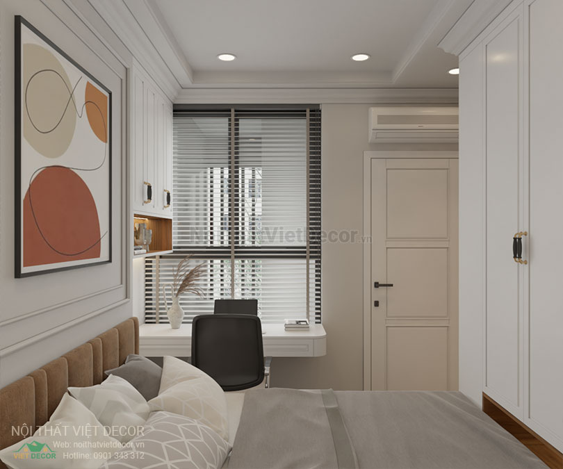 Nội thất Việt Decor thiết kế thi công nội thất căn hộ 2 phòng ngủ tân cổ điển 62 m2 tại tp hồ chí minh bàn học phòng ngủ nhỏ