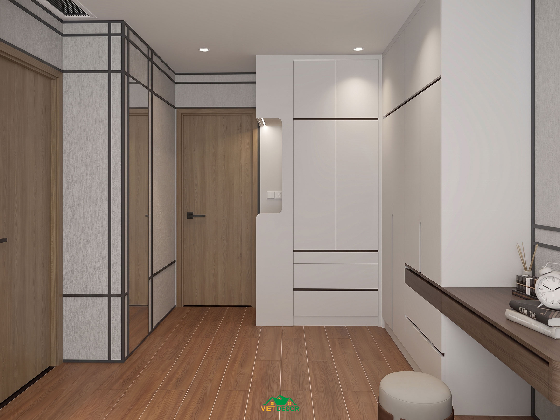 Nội Thất Việt Decor thiết kế thi công nội thất căn hộ 3 phòng ngủ The Opus One Vinhomes Grand Park TP HCM, tủ quần áo phòng ngủ master