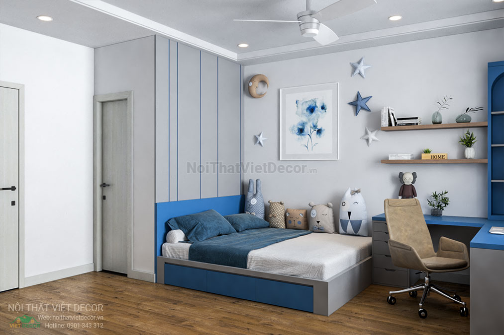 Nội thất Việt Decor thiết kế thi công nội thất nhà phố 3 phòng ngủ tại huyện Nhà Bè, thành phố Hồ Chí Minh, phòng ngủ cho bé