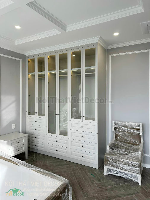 Nội Thất Việt Decor thiết kế thi công nội thất, tủ bếp gỗ công nghiệp An Cường, shophouse dự án Aminia Ninh Kiều Cần Thơ, phòng ngủ 1 tủ quần áo