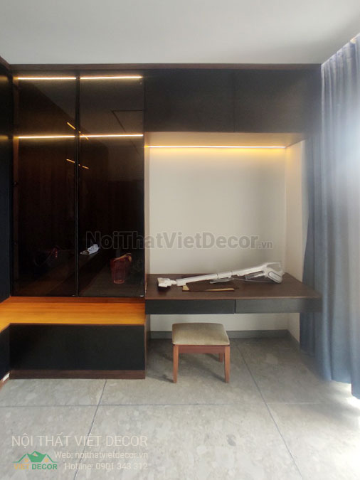 Nội Thất Việt Decor thiết kế thi công nội thất, tủ bếp gỗ công nghiệp An Cường, biệt thự 4 phòng ngủ Tp Thủ Đức, phòng ngủ gia chủ master, tủ quần áo