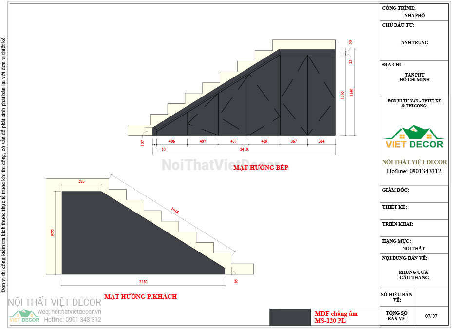 Nội thất Việt Decor thiết kế thi công tủ bếp hiện đại chữ I, gỗ công nghiệp MDF chống ẩm phủ melamine, nhựa sơn 2k An Cường quận Tân Phú Hồ Chí Minh - Hồ sơ chi tiết thi công