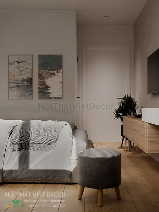 Nội thất Việt Decor mẫu phương án thiết kế phối cảnh 3D nội thất đẹp hiện đại căn hộ 1 phòng ngủ, phòng ngủ