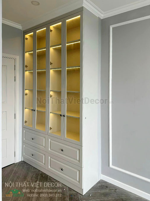 Nội Thất Việt Decor thiết kế thi công nội thất, tủ bếp gỗ công nghiệp An Cường, shophouse dự án Aminia Ninh Kiều Cần Thơ, phòng ngủ 1 tủ trang trí