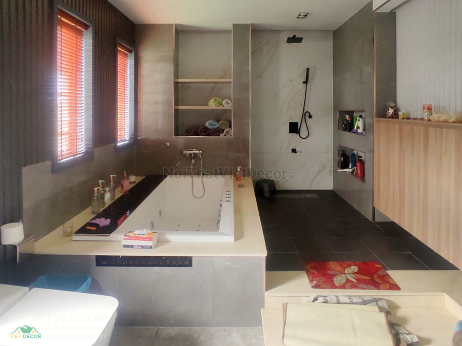Nội Thất Việt Decor thiết kế thi công nội thất, tủ bếp gỗ công nghiệp An Cường, biệt thự 4 phòng ngủ Tp Thủ Đức, phòng ngủ gia chủ master, nhà tắm
