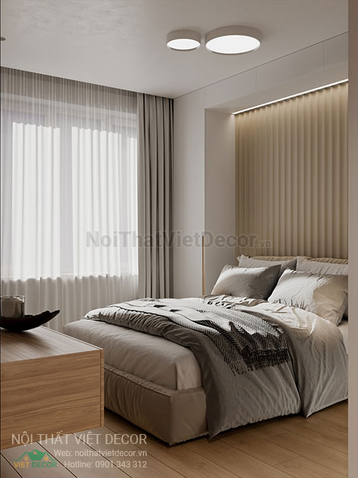 Nội thất Việt Decor mẫu phương án thiết kế phối cảnh 3D nội thất đẹp hiện đại căn hộ 1 phòng ngủ, phòng ngủ