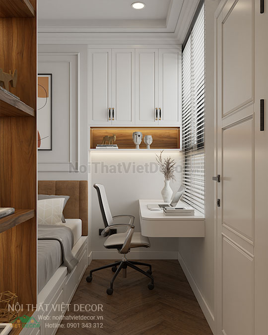 Nội thất Việt Decor thiết kế thi công nội thất căn hộ 2 phòng ngủ tân cổ điển 62 m2 tại tp hồ chí minh bàn làm việc phòng ngủ nhỏ