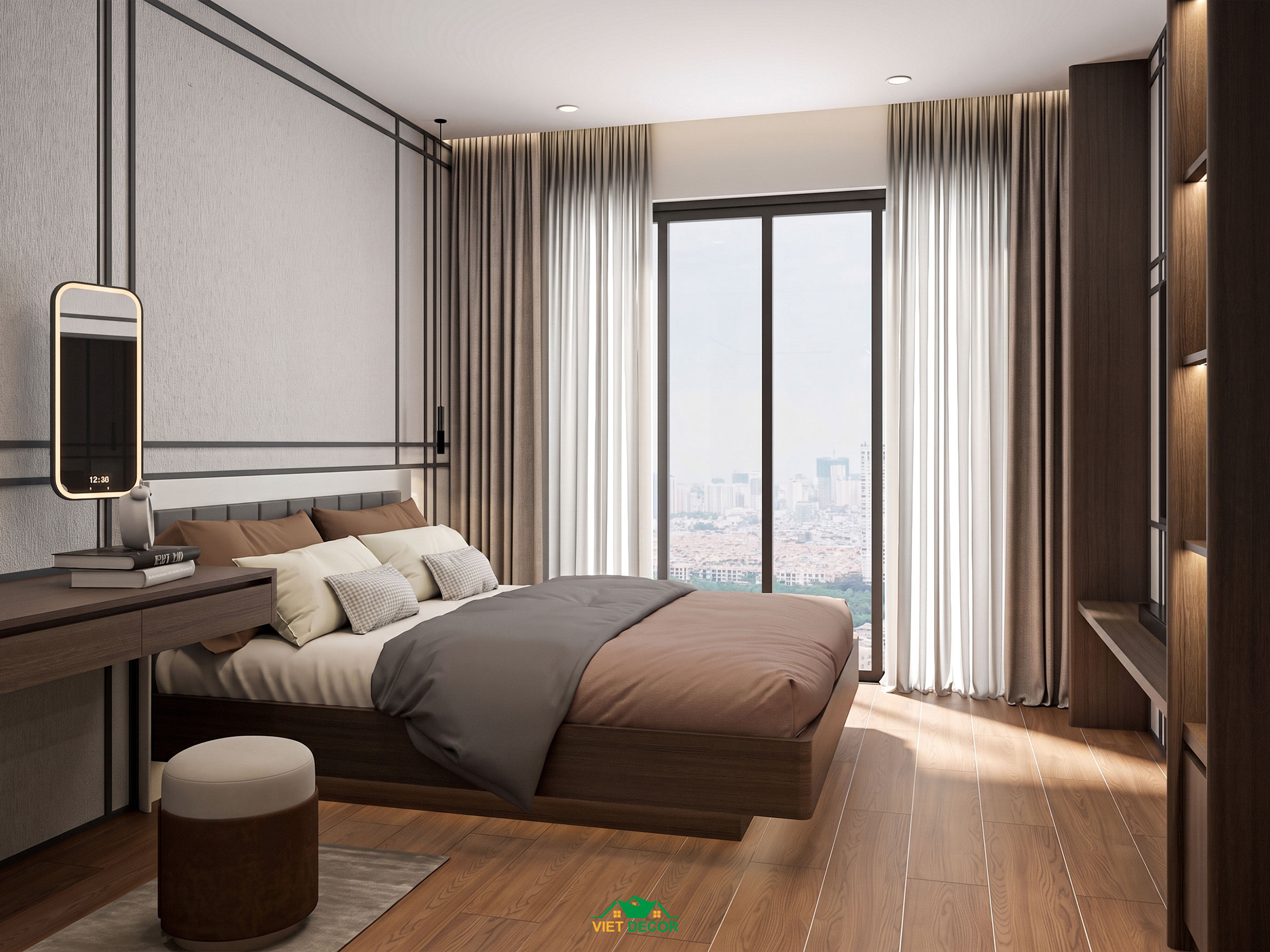 Nội Thất Việt Decor thiết kế thi công nội thất căn hộ 3 phòng ngủ The Opus One Vinhomes Grand Park TP HCM, phòng ngủ master