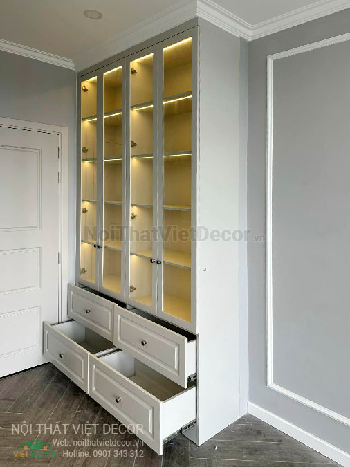 Nội Thất Việt Decor thiết kế thi công nội thất, tủ bếp gỗ công nghiệp An Cường, shophouse dự án Aminia Ninh Kiều Cần Thơ, phòng ngủ 1 tủ trang trí