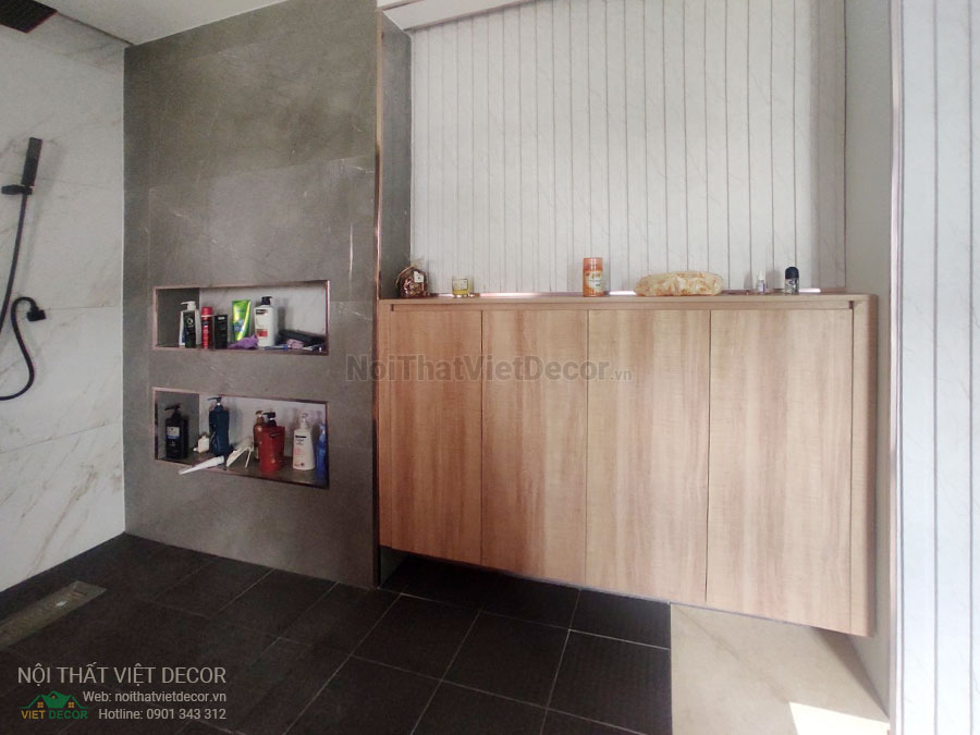 Nội Thất Việt Decor thiết kế thi công nội thất, tủ bếp gỗ công nghiệp An Cường, biệt thự 4 phòng ngủ Tp Thủ Đức, phòng ngủ gia chủ master, nhà tắm