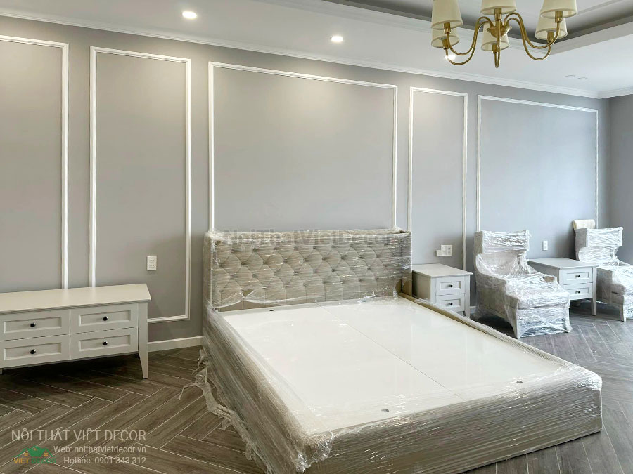 Nội Thất Việt Decor thiết kế thi công nội thất, tủ bếp gỗ công nghiệp An Cường, shophouse dự án Aminia Ninh Kiều Cần Thơ, phòng ngủ 2 giường ngủ