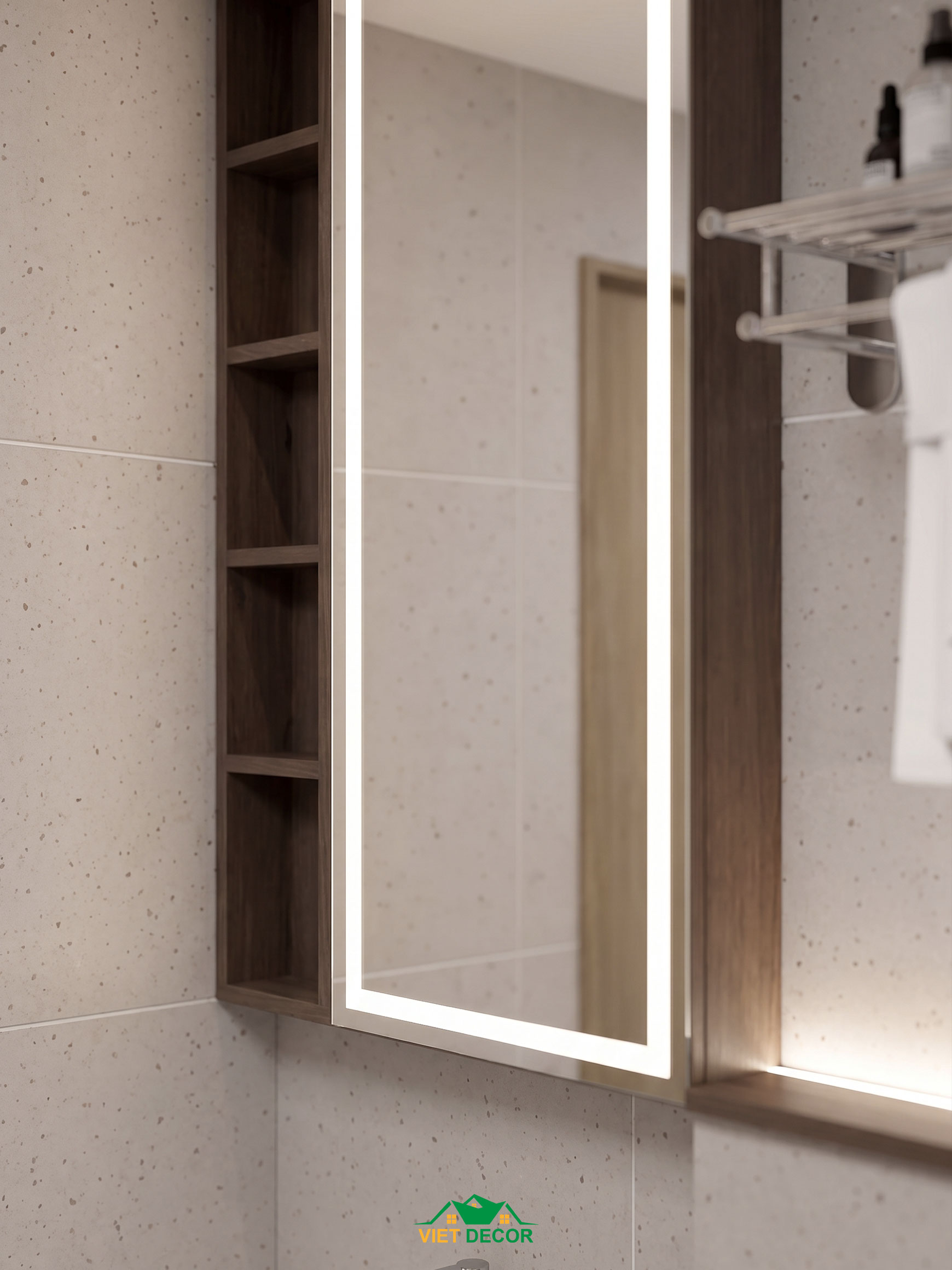 Nội Thất Việt Decor thiết kế thi công nội thất căn hộ 3 phòng ngủ The Opus One Vinhomes Grand Park TP HCM, tủ gương lavabo nhà vệ sinh