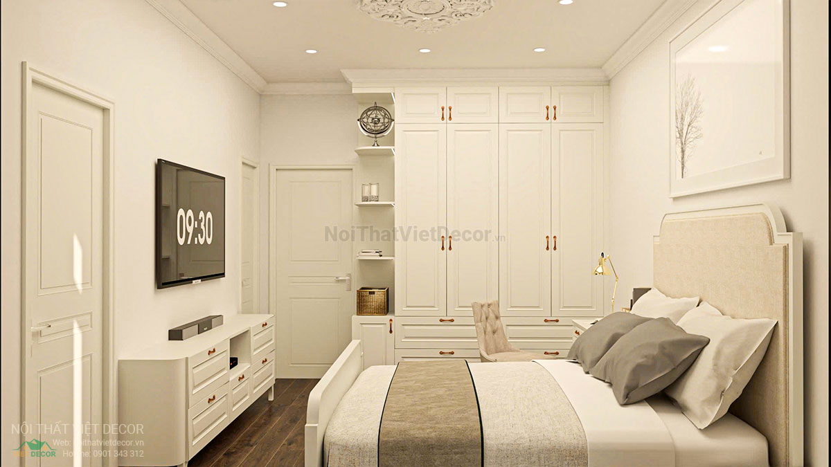 Nội thất Việt Decor thiết kế thi công nội thất tân cổ điển sang trọng luxury, nhà liên kế 3 tầng thuộc dự án Lavilla Green City Tân An, Long An, phòng ngủ 1 tầng 3