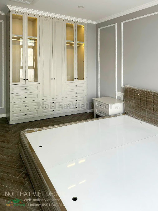 Nội Thất Việt Decor thiết kế thi công nội thất, tủ bếp gỗ công nghiệp An Cường, shophouse dự án Aminia Ninh Kiều Cần Thơ, phòng ngủ 3 tủ quần áo