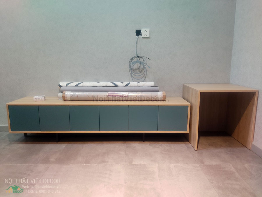 Nội Thất Việt Decor thiết kế thi công nội thất, tủ bếp gỗ công nghiệp An Cường, biệt thự 4 tầng tại dự án Lovera Premier Bình Chánh Tp Hồ Chí Minh, phòng ngủ 3, kệ tivi