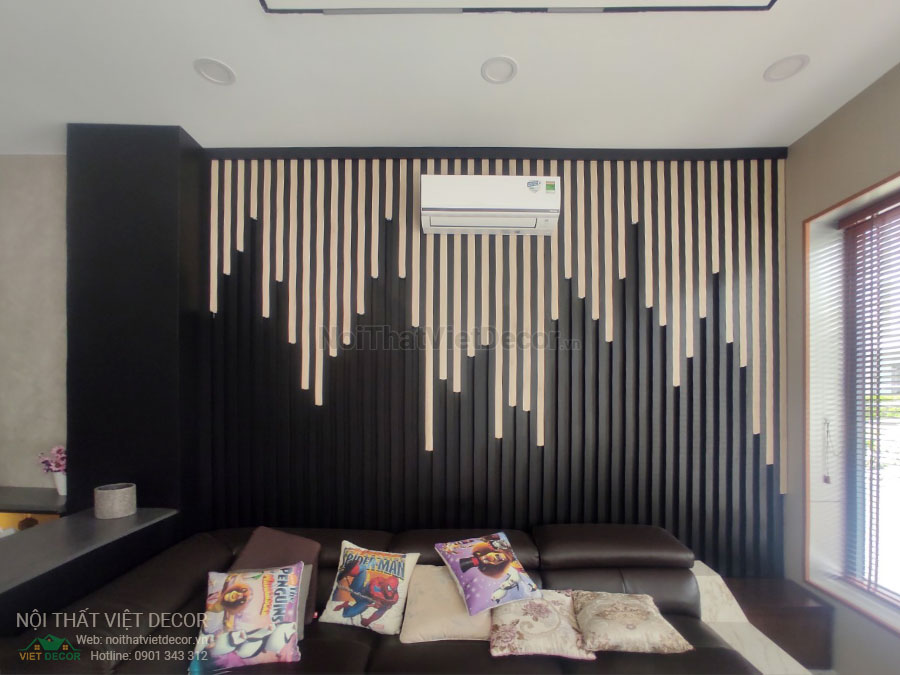 Nội Thất Việt Decor thiết kế thi công nội thất, tủ bếp gỗ công nghiệp An Cường, biệt thự 4 phòng ngủ Tp Thủ Đức, phòng khách bếp, vách ốp tường trang trí
