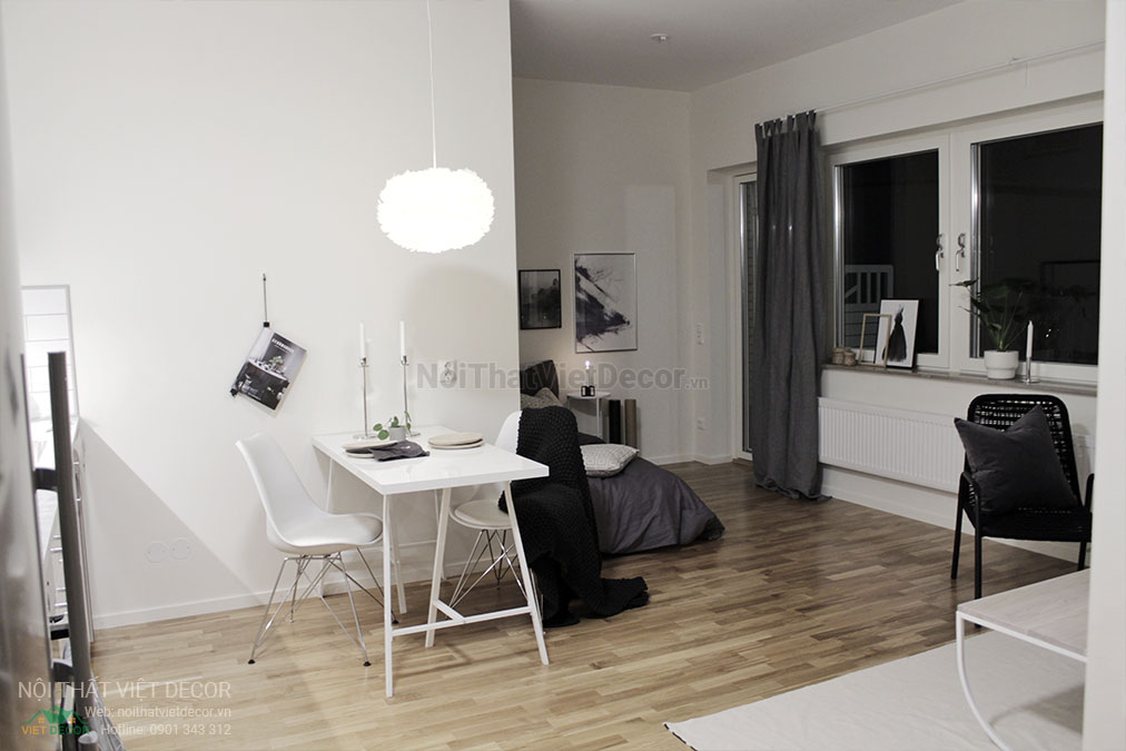 Nội thất Việt Decor thiết kế nội thất tối giản tone màu đen trắng phòng khách