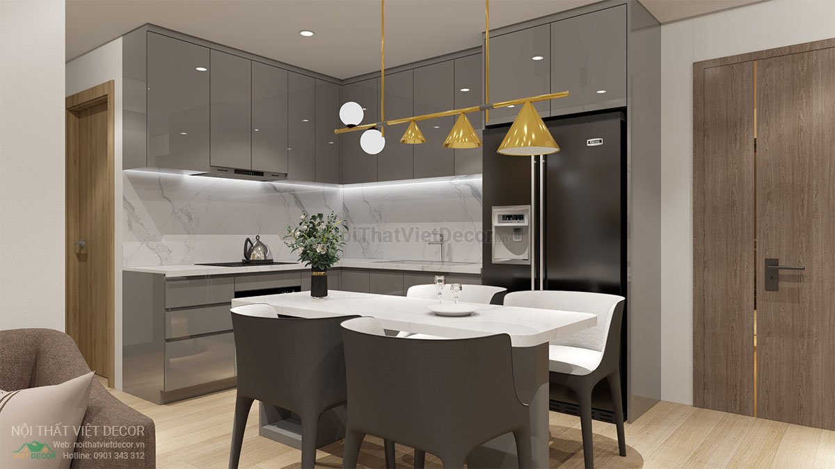 Nội thất Việt Decor thiết kế thi công nội thất căn hộ 2 phòng ngủ masteri centre point tp hồ chí minh, tủ bếp bàn ăn