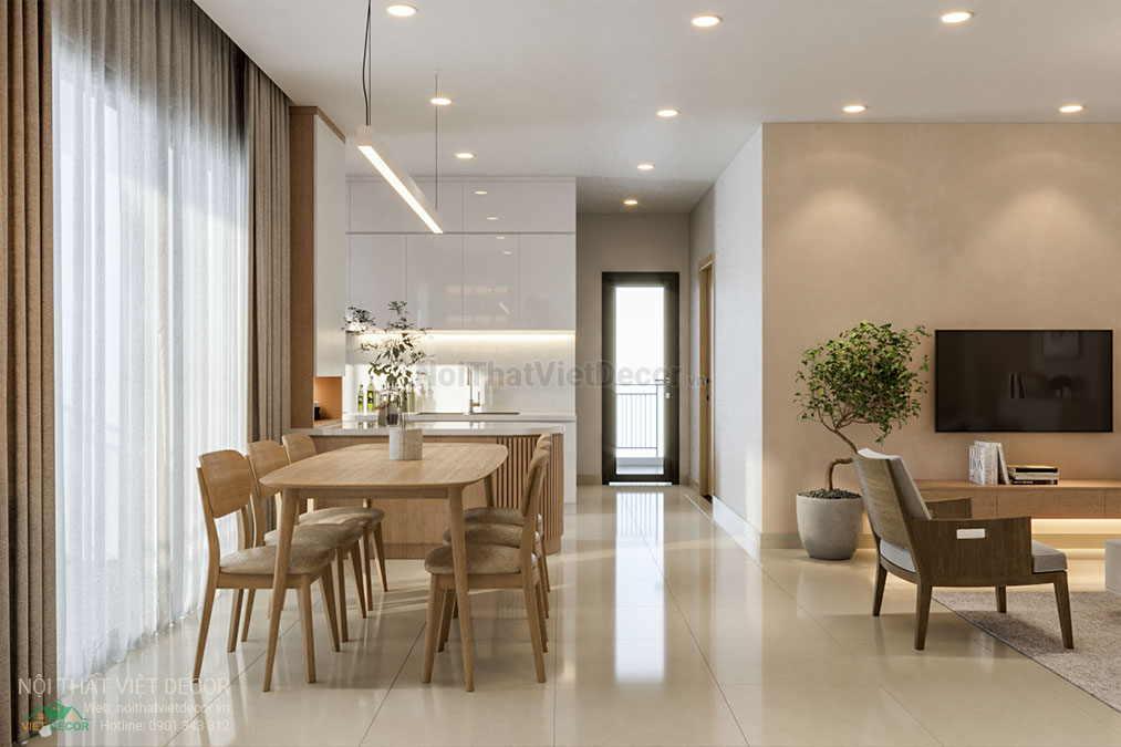 Nội thất Việt Decor thiết kế thi công nội thất căn hộ 3 phòng ngủ tại quận 12, thành phố Hồ Chí Minh, phòng khách bếp