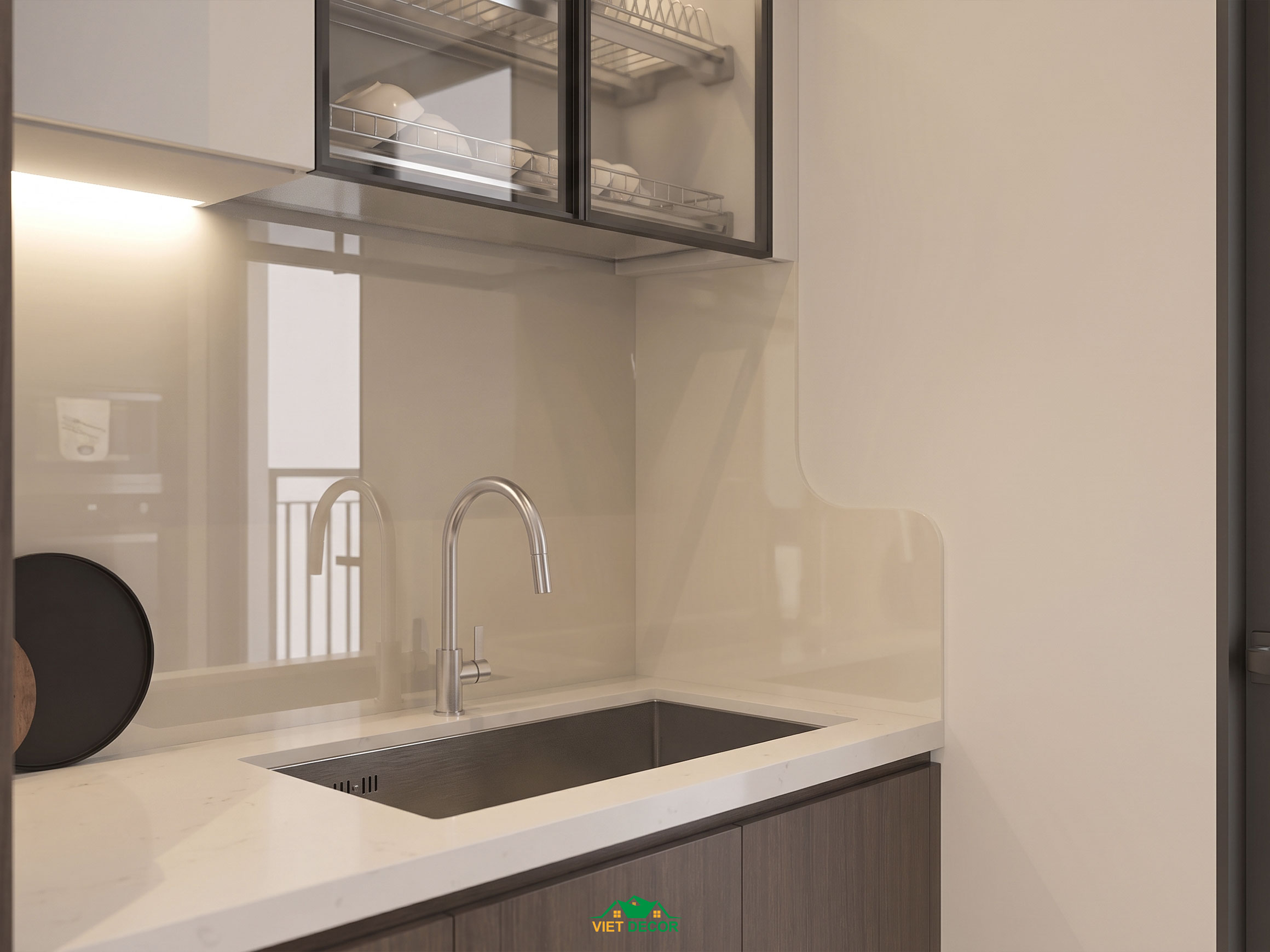 Nội Thất Việt Decor thiết kế thi công nội thất căn hộ 3 phòng ngủ The Opus One Vinhomes Grand Park TP HCM, tủ bếp