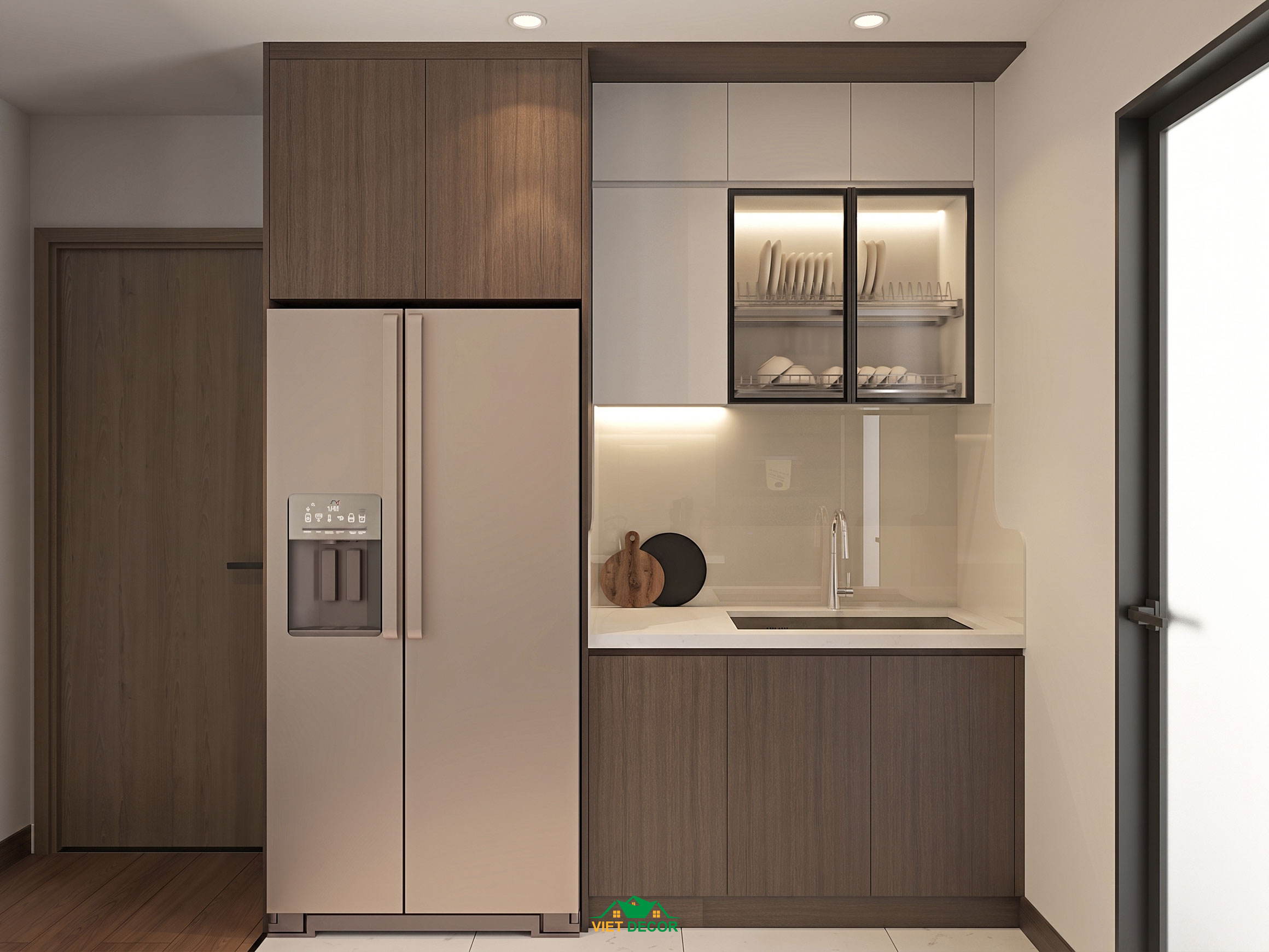 Nội Thất Việt Decor thiết kế thi công nội thất căn hộ 3 phòng ngủ The Opus One Vinhomes Grand Park TP HCM, tủ bếp
