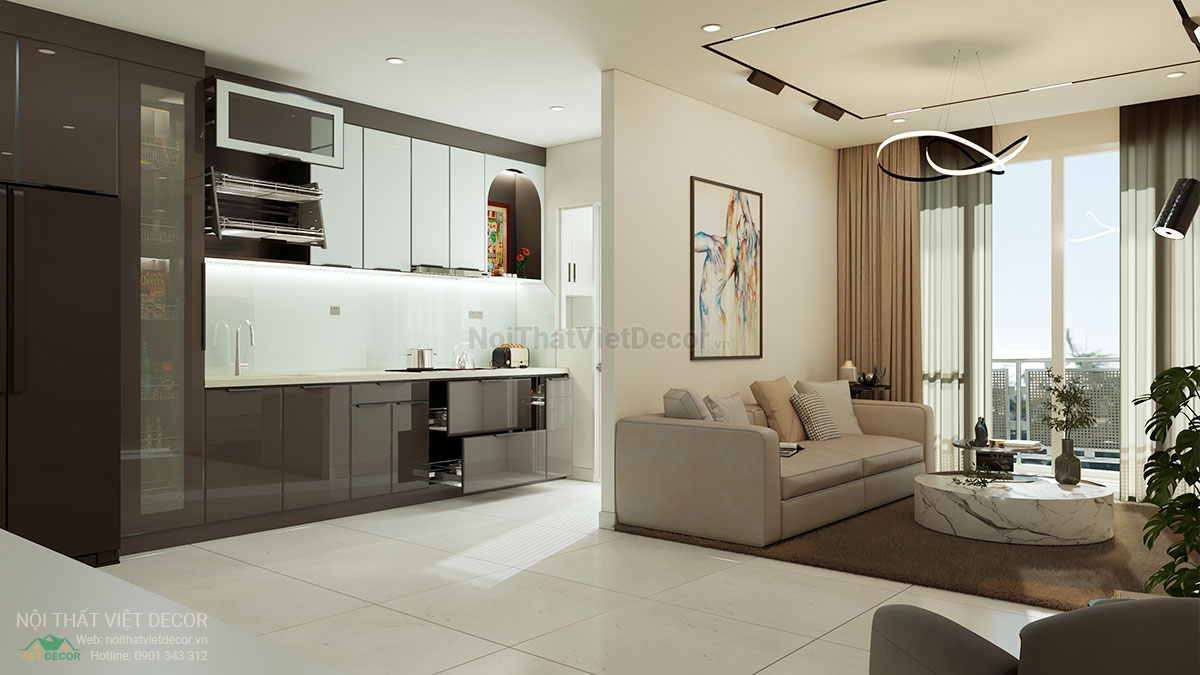 Nội Thất Việt Decor thiết kế thi công cải tạo nội thất, hoàn thiện căn hộ 3 phòng ngủ chung cư Tecco phường Linh Đồng thành phố Thủ Đức phòng khách