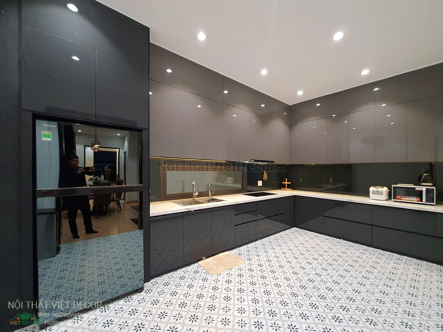 Nội Thất Việt Decor thiết kế thi công trang trí nội thất, tủ bếp gỗ công nghiệp An Cường, nhà phố 3 phòng ngủ tại quận 3 thành phố Hồ Chí Minh, tủ bếp chữ L