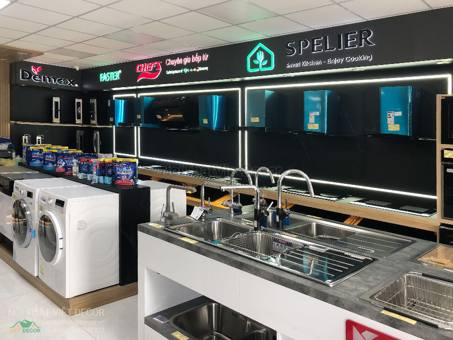 Nội Thất Việt Decor thiết kế thi công nội thất, hoàn thiện showroom trưng bày thiết bị nhà bếp hệ thống Bếp 365 Biên Hòa Đồng Nai