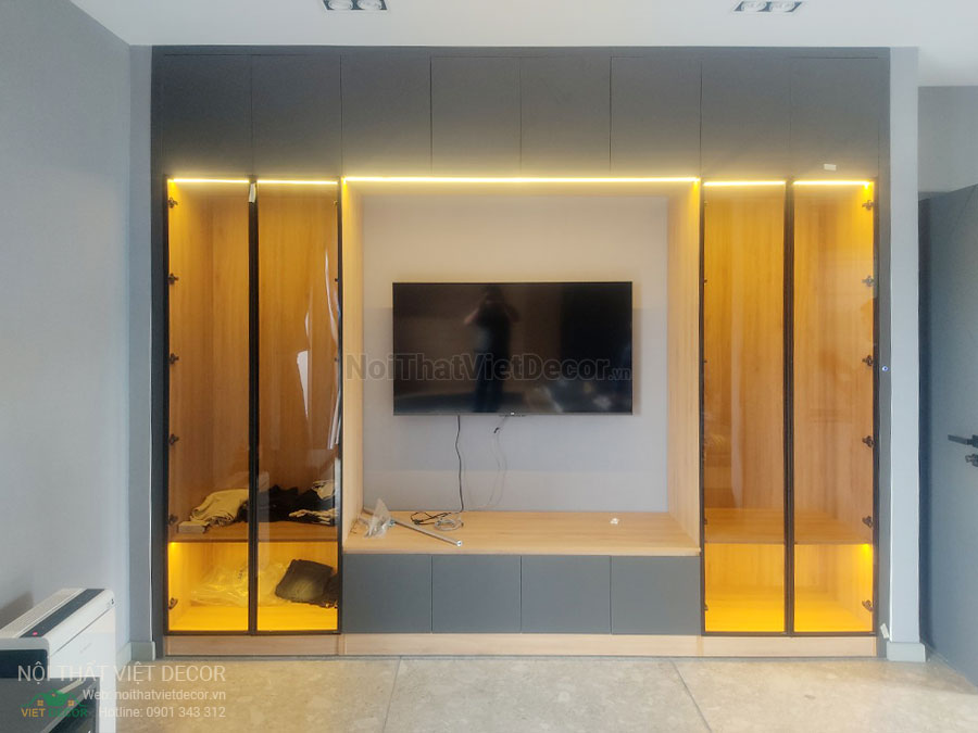 Nội Thất Việt Decor thiết kế thi công nội thất, tủ bếp gỗ công nghiệp An Cường, biệt thự 4 phòng ngủ Tp Thủ Đức, phòng ngủ 1, kệ ti vi