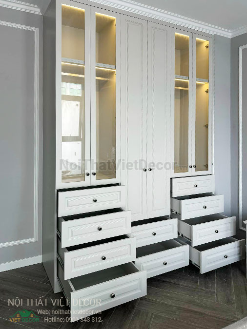 Nội Thất Việt Decor thiết kế thi công nội thất, tủ bếp gỗ công nghiệp An Cường, shophouse dự án Aminia Ninh Kiều Cần Thơ, phòng ngủ 3 tủ quần áo