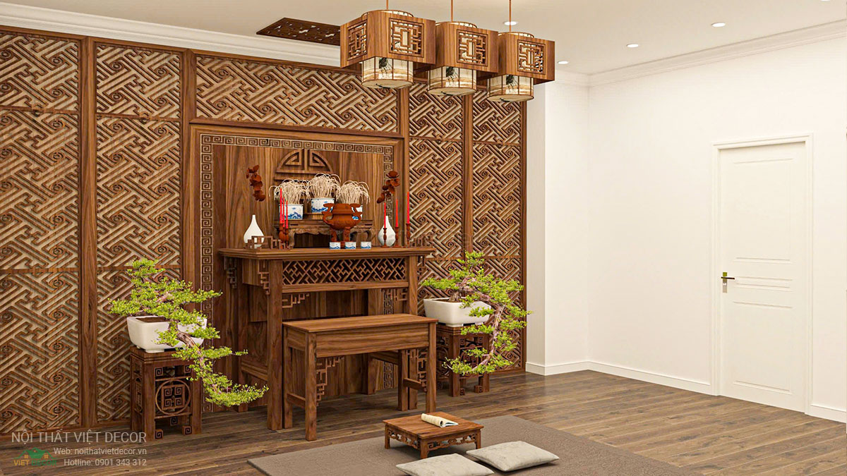 Nội thất Việt Decor thiết kế thi công nội thất tân cổ điển sang trọng luxury, nhà liên kế 3 tầng thuộc dự án Lavilla Green City Tân An, Long An, phòng thờ