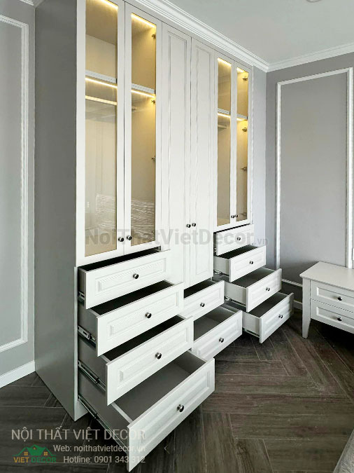 Nội Thất Việt Decor thiết kế thi công nội thất, tủ bếp gỗ công nghiệp An Cường, shophouse dự án Aminia Ninh Kiều Cần Thơ, phòng ngủ 3 tủ quần áo