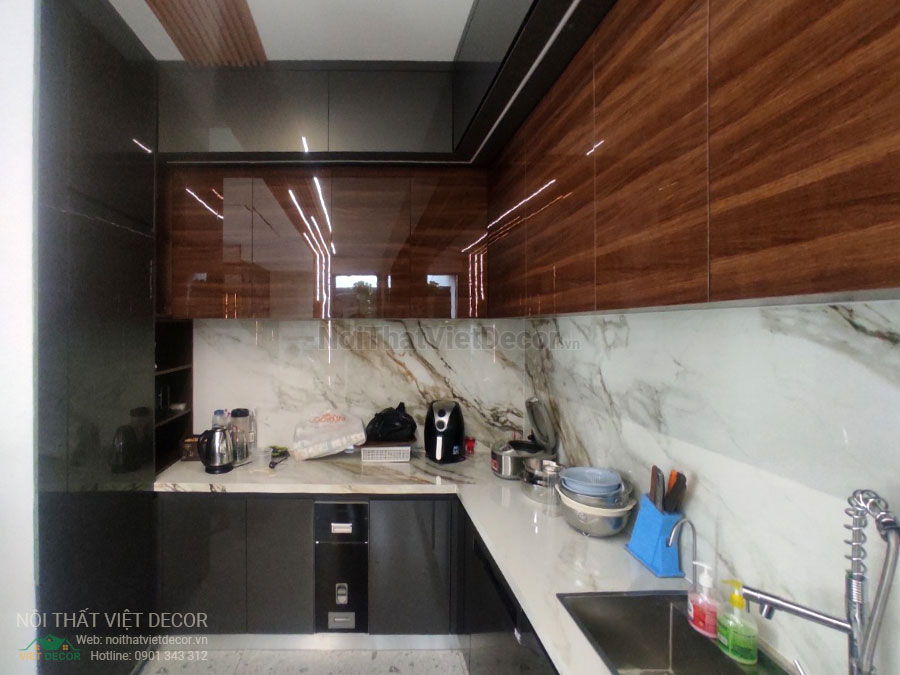 Nội Thất Việt Decor thiết kế thi công nội thất, tủ bếp gỗ công nghiệp An Cường, biệt thự 4 phòng ngủ Tp Thủ Đức, phòng khách bếp, tủ bếp