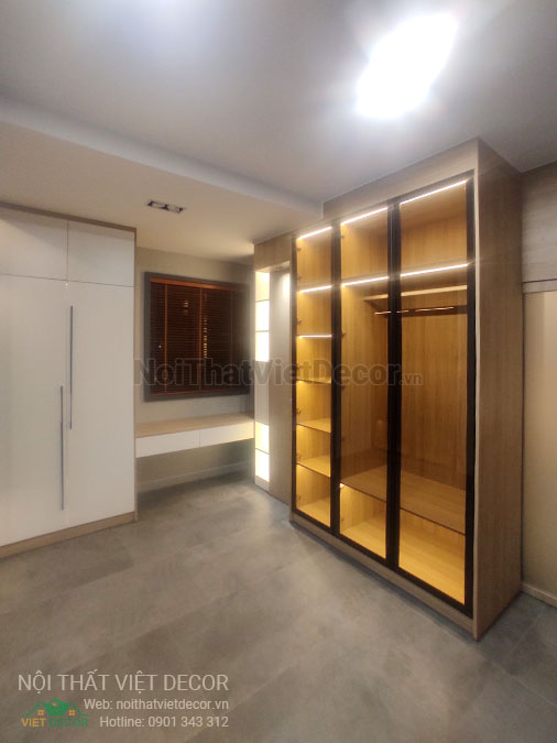 Nội Thất Việt Decor thiết kế thi công nội thất, tủ bếp gỗ công nghiệp An Cường, biệt thự 4 tầng tại dự án Lovera Premier Bình Chánh Tp Hồ Chí Minh, phòng ngủ 3, tủ trang trí