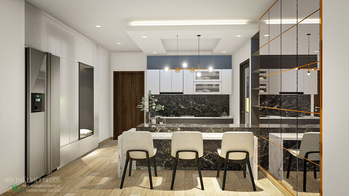 Nội thất Việt Decor mẫu phương án thiết kế phối cảnh 3D nội thất hiện đại căn hộ 3 phòng ngủ nhà bếp