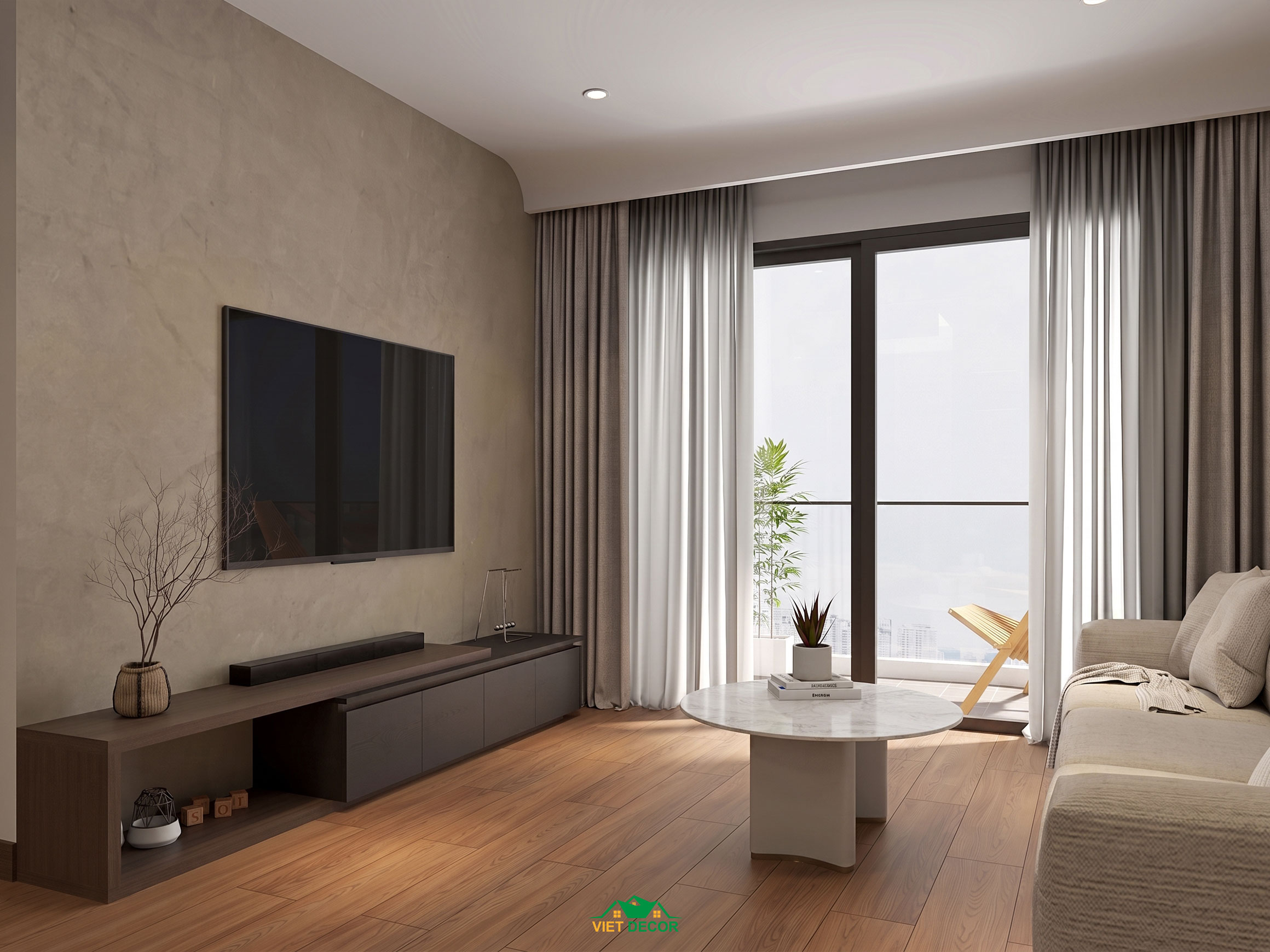 Nội Thất Việt Decor thiết kế thi công nội thất căn hộ 3 phòng ngủ The Opus One Vinhomes Grand Park TP HCM, phòng khách