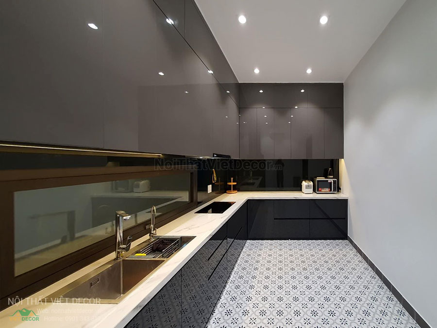 Nội Thất Việt Decor thiết kế thi công trang trí nội thất, tủ bếp gỗ công nghiệp An Cường, nhà phố 3 phòng ngủ tại quận 3 thành phố Hồ Chí Minh, tủ bếp chữ L