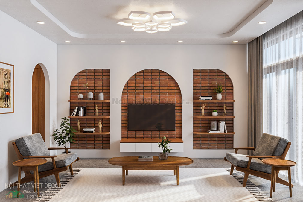 Nội thất Việt Decor thiết kế thi công nội thất nhà phố độc lạ, cá tính tại quận 2, thành phố Hồ Chí Minh, bàn trà kệ ti vi phòng khách
