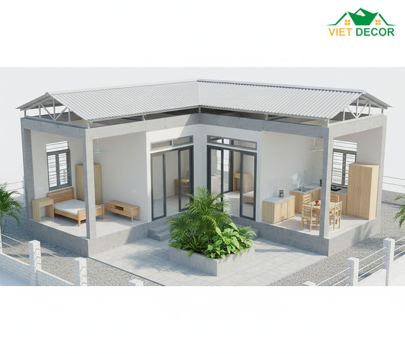 Phân bổ chi phí 400 triệu để xây nhà cấp 4 chữ U giá rẻ